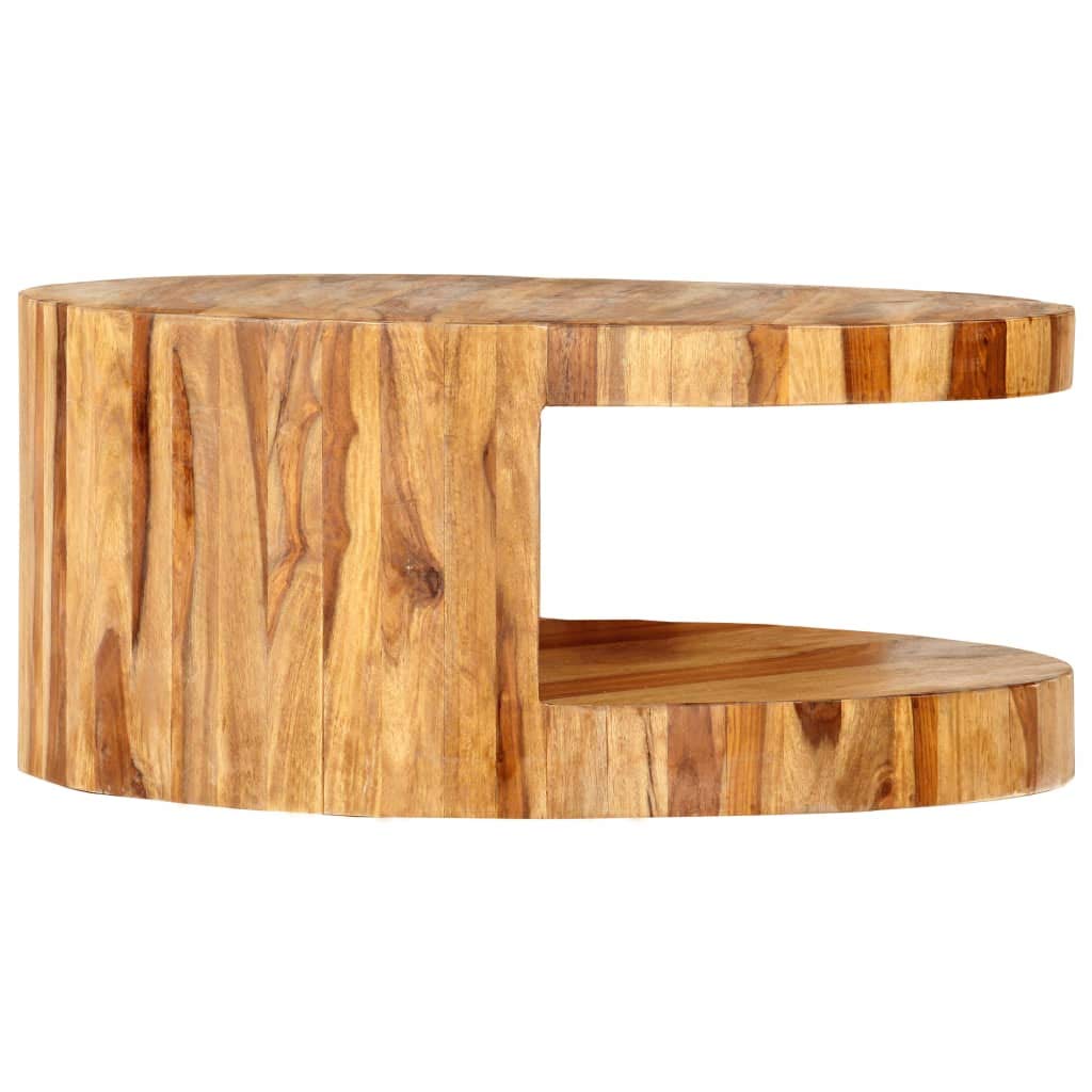 Solid Sheesham Wood Round Coffee Table with Storage Shelf K455