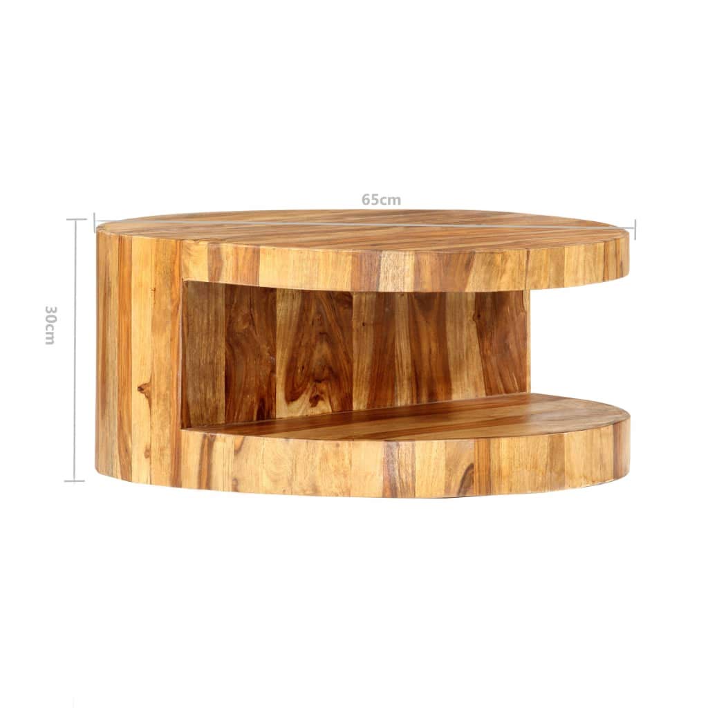 Solid Sheesham Wood Round Coffee Table with Storage Shelf K455