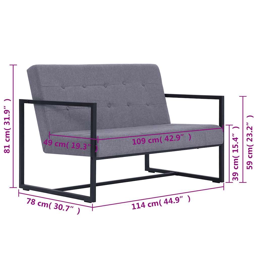 Light Gray Fabric 2 Seater Loveseat Sofa with Steel Legs N821385