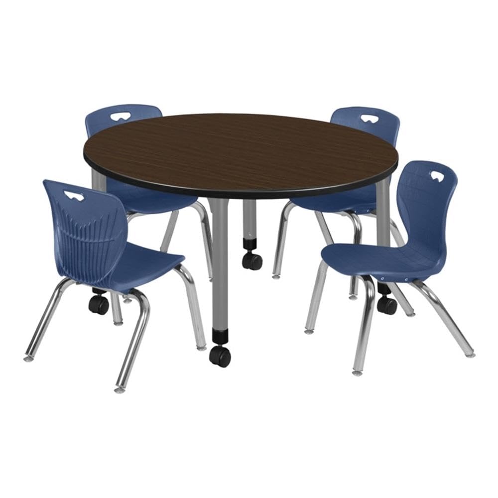 48" Round Mobile Table with 4 Navy Blue Chairs P189
