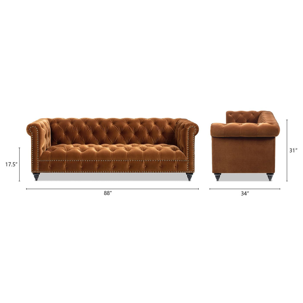 88" Burnt Orange Performance Velvet Sofa E5322