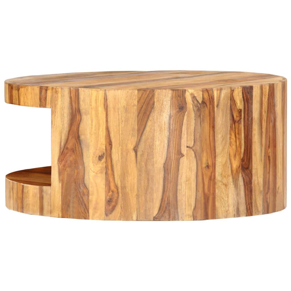 Solid Sheesham Wood Round Coffee Table with Storage Shelf K455