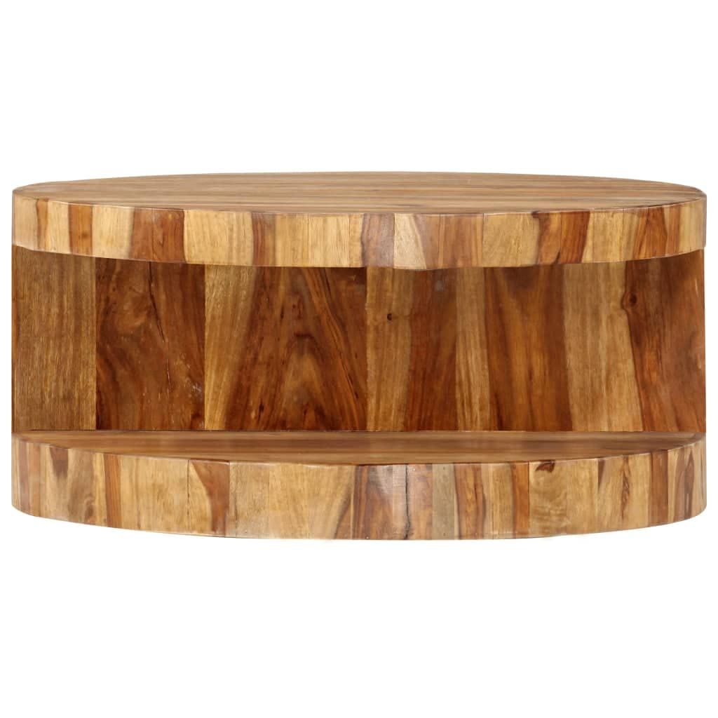 Solid Sheesham Wood Round Coffee Table with Storage Shelf K455