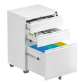 Fully Assembled 3 Drawer White Metal Rolling File Cabinet with Lock N74222