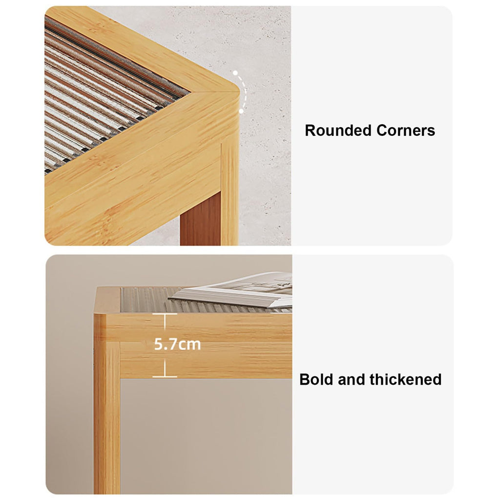 Set of 2 Square Glass Coffee Table with Bamboo Frame X473