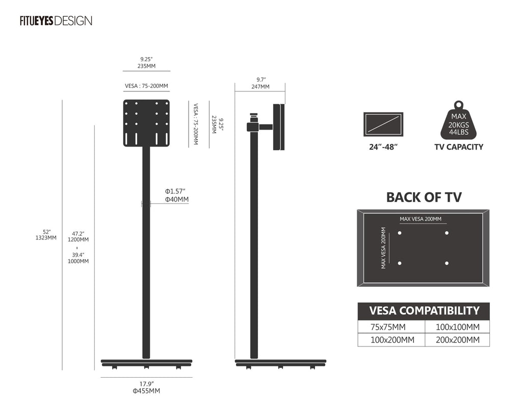 Rolling TV Stand for 24-48 Inch M296