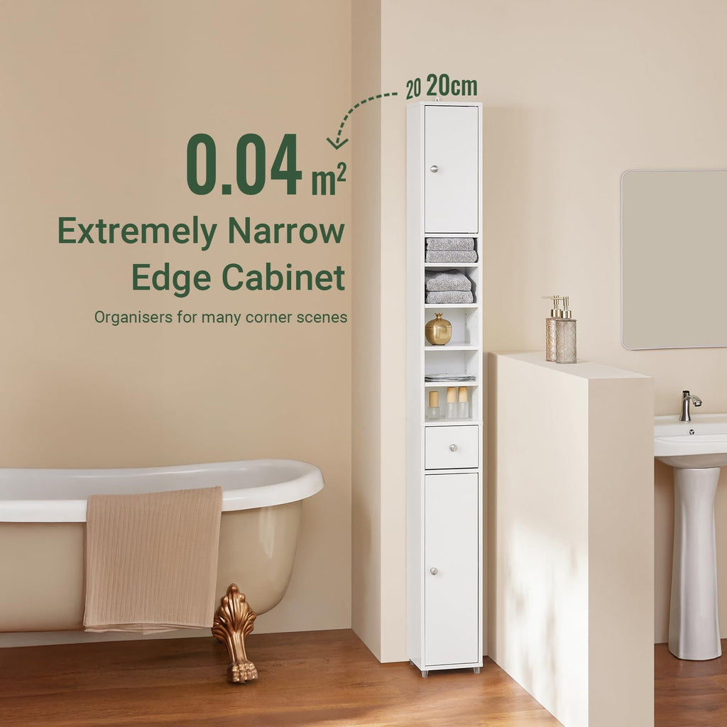 Narrow White Bathroom Storage Cabinet F835596