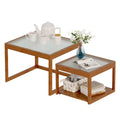 Set of 2 Square Glass Coffee Table with Bamboo Frame X473