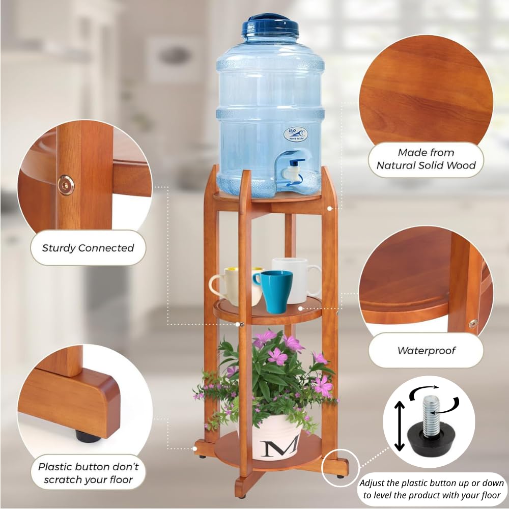 Solid Wood Water Dispenser Floor Stand with 3 Shelves Z18823