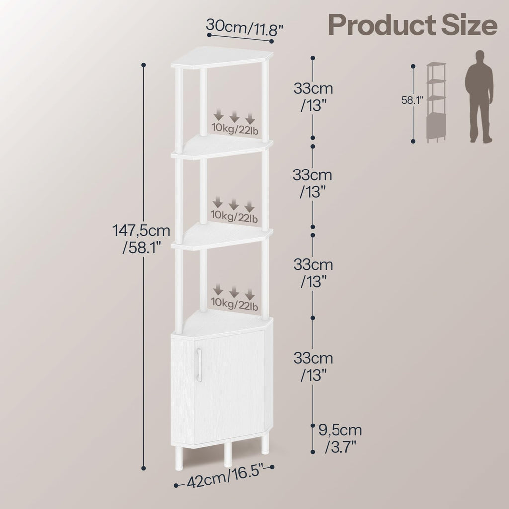 White 5-Tier Corner Cabinet with Doors T415
