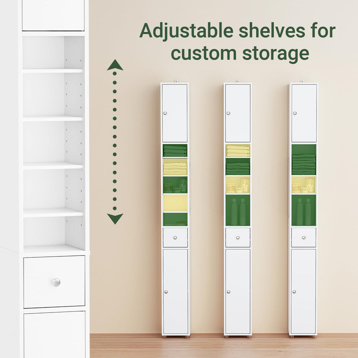 Narrow White Bathroom Storage Cabinet F835596
