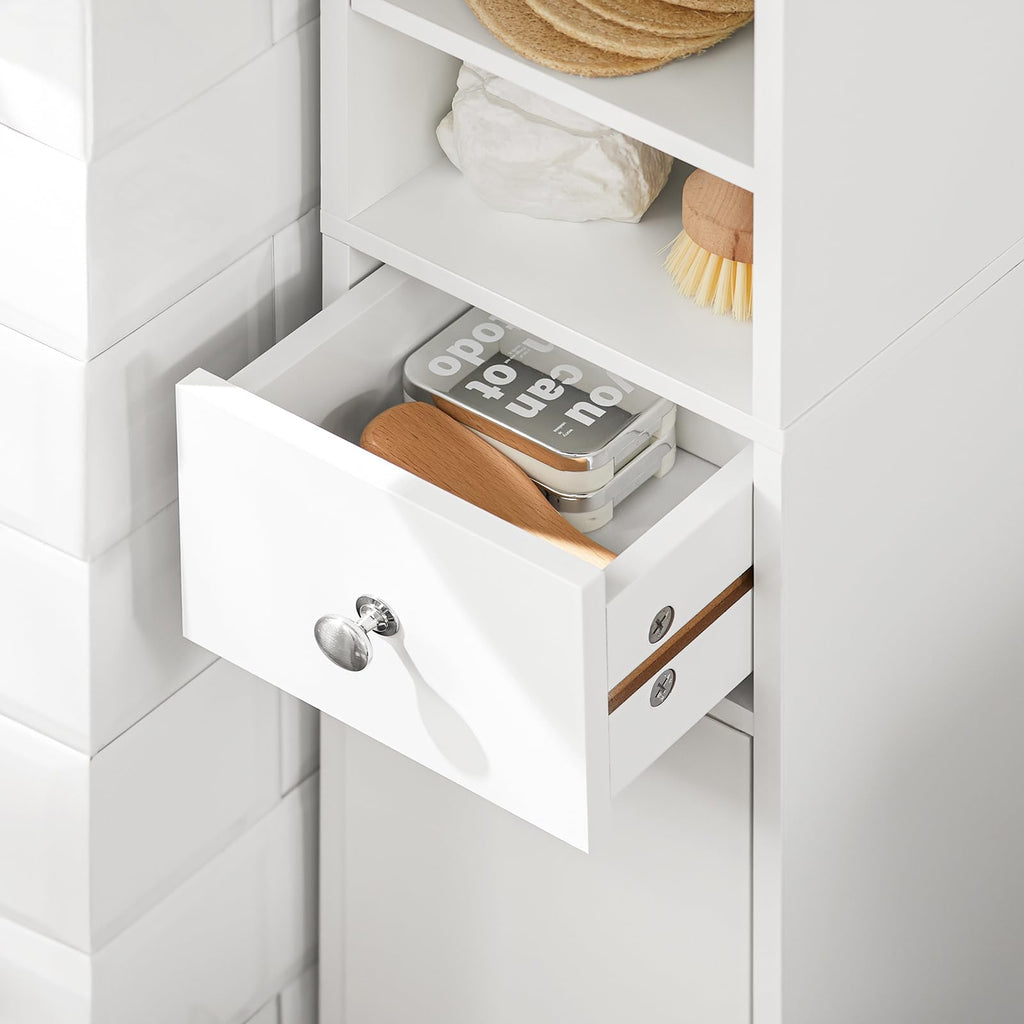 Narrow White Bathroom Storage Cabinet F835596
