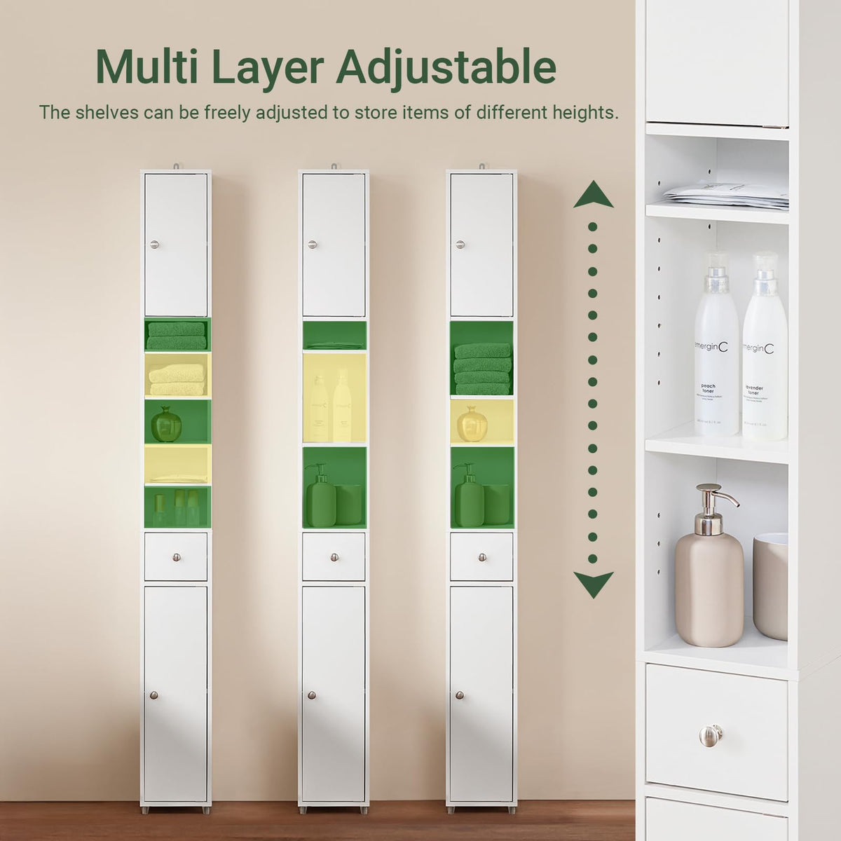 Narrow White Bathroom Storage Cabinet F835596