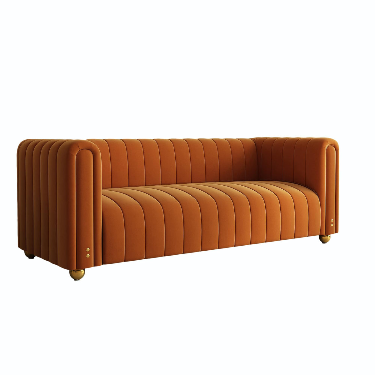 81" Orange Velvet Tufted Sofa 3 Seater with Metal Legs I76939