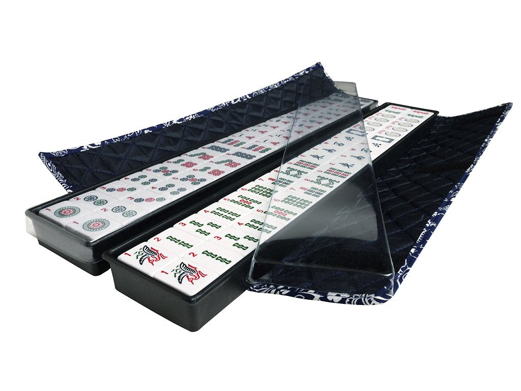 American Mahjong Set 166 White Tiles 4 All-in-One Rack/Pushers Blue Soft Bag H80535