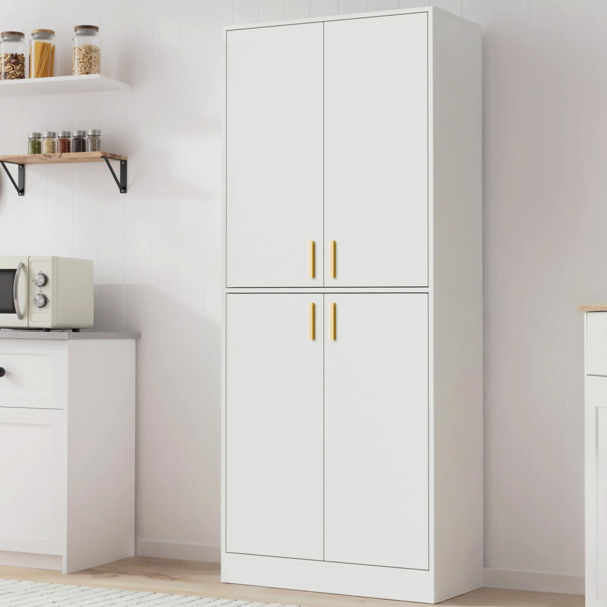 White Wood Storage Cabinet with Doors and Shelves B143