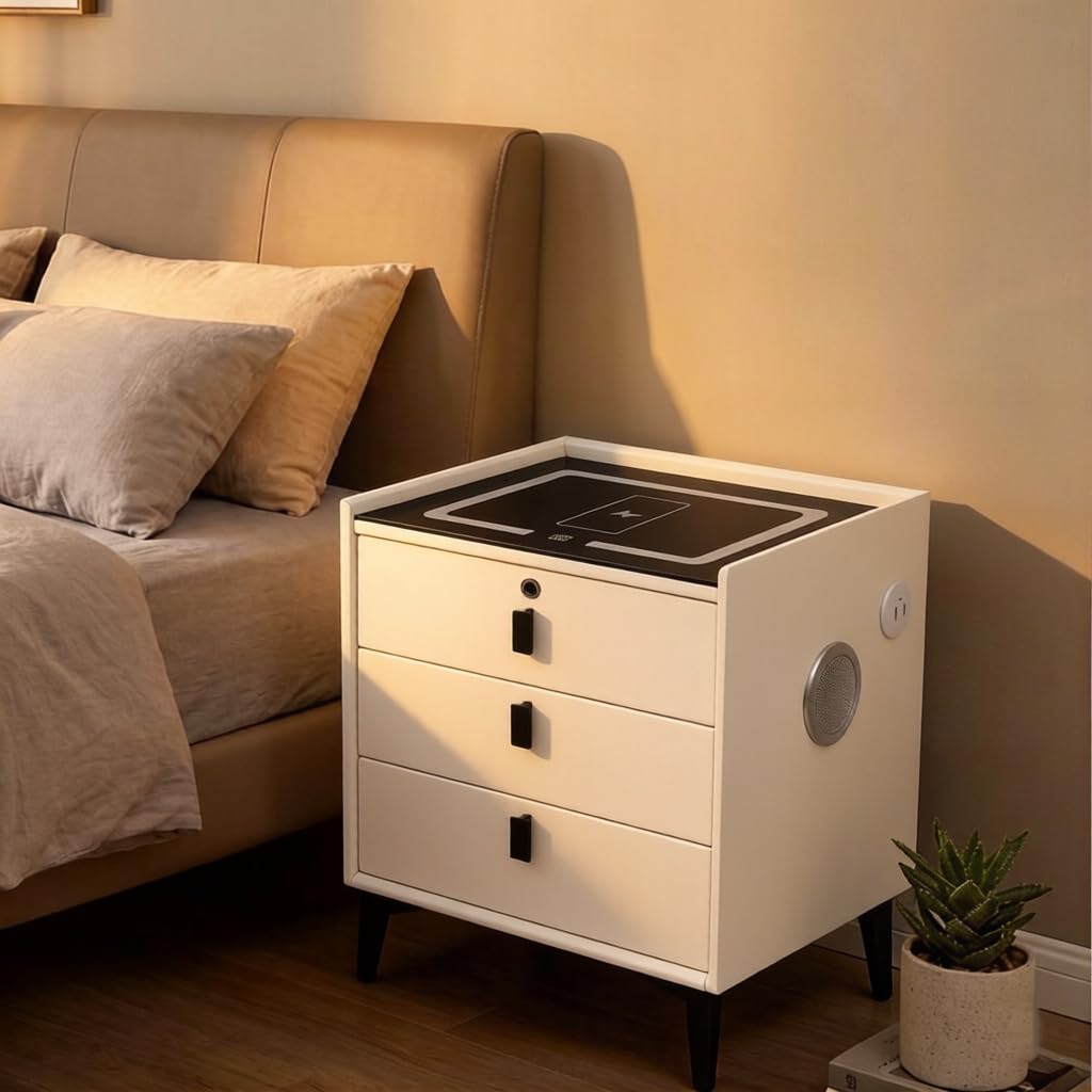 LED Nightstand with Charging Station and Drawers W7773