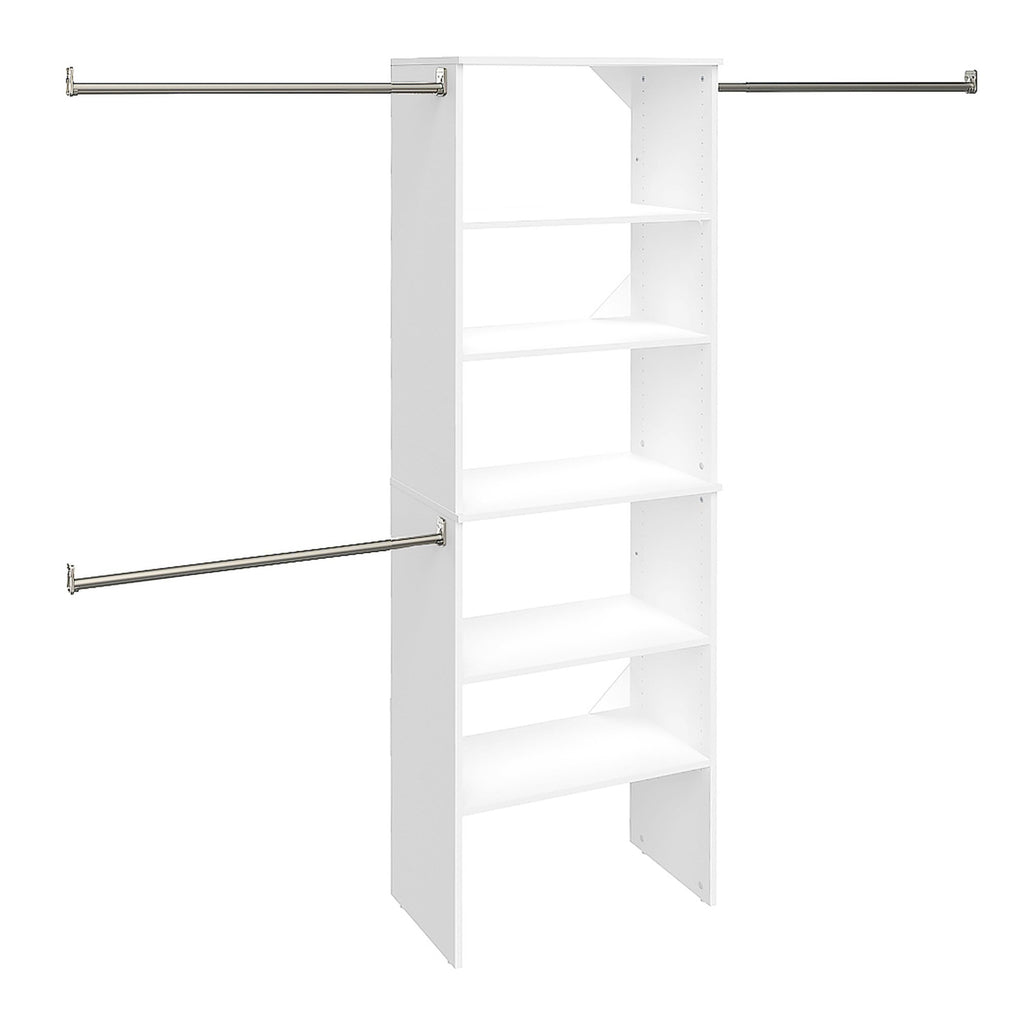 Wood Closet Organizer System with Tower and 3 Hang Rods and Shelving X307