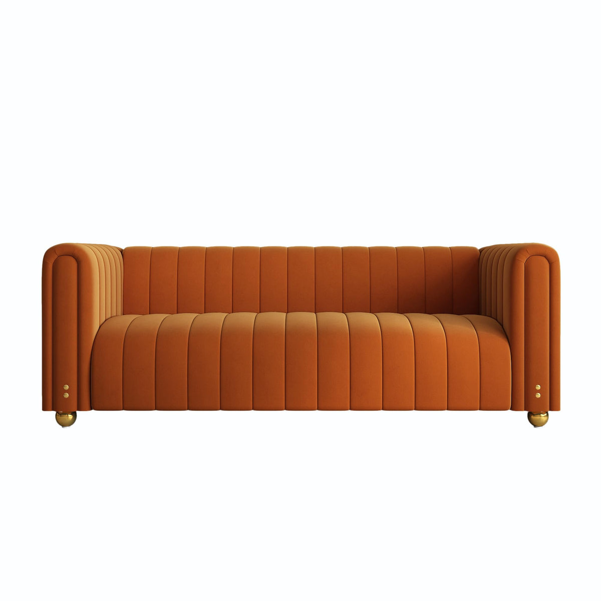 81" Orange Velvet Tufted Sofa 3 Seater with Metal Legs I76939