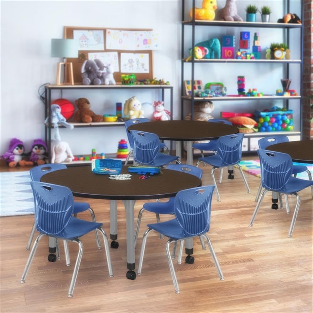 48" Round Mobile Table with 4 Navy Blue Chairs P189