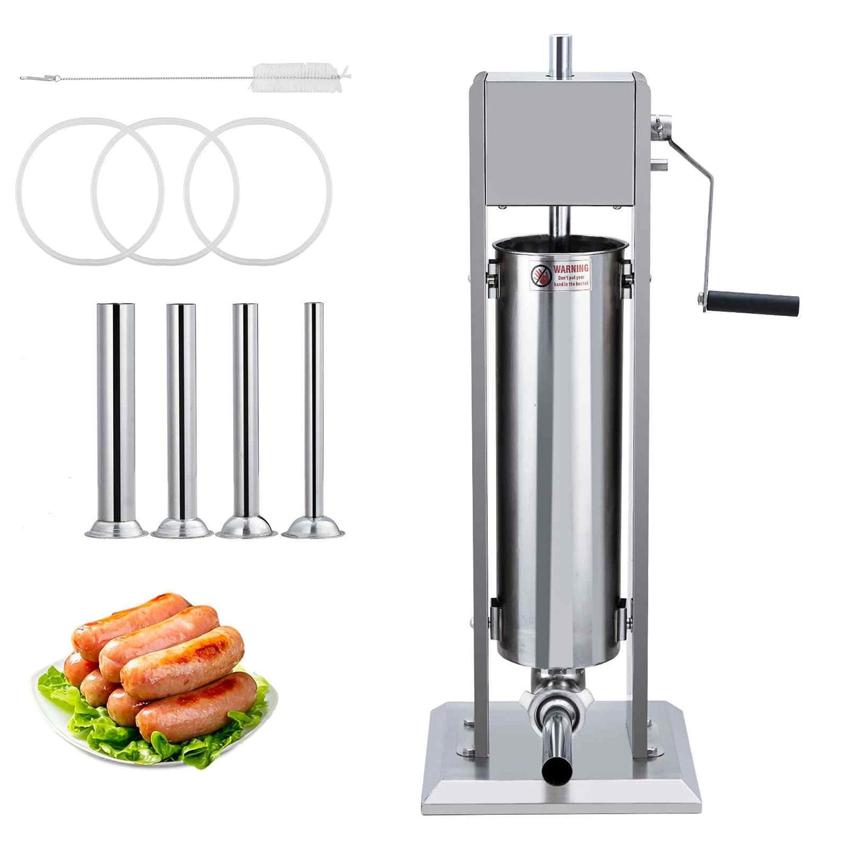 Manual Stainless Steel Sausage Stuffer with 4 Stuffing Tubes S2386