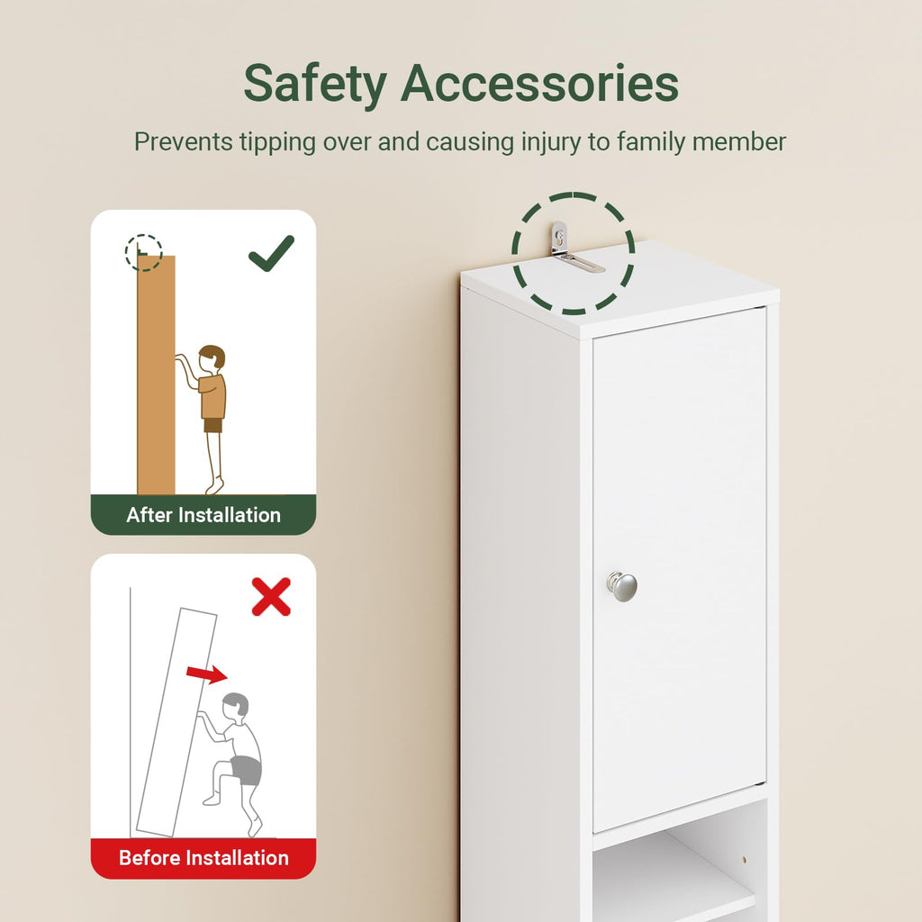 Narrow White Bathroom Storage Cabinet F835596