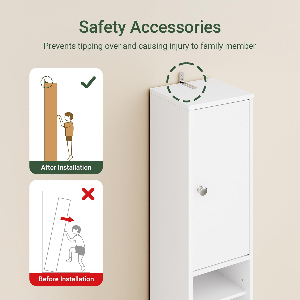 Narrow White Bathroom Storage Cabinet F835596