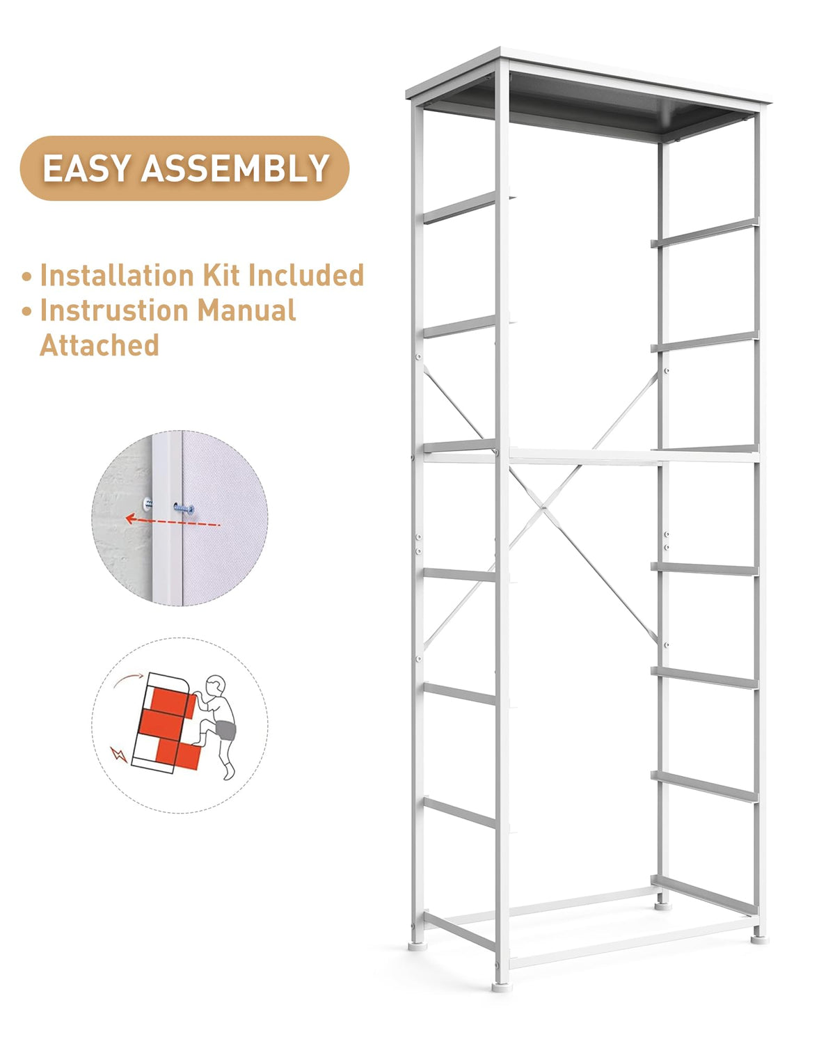Tall Fabric 7 Drawer Dresser with Steel Frame Wood Top E2364