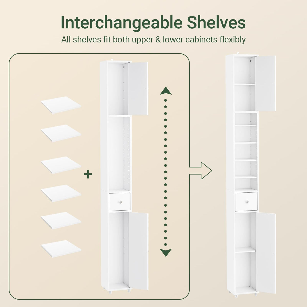 Narrow White Bathroom Storage Cabinet F835596