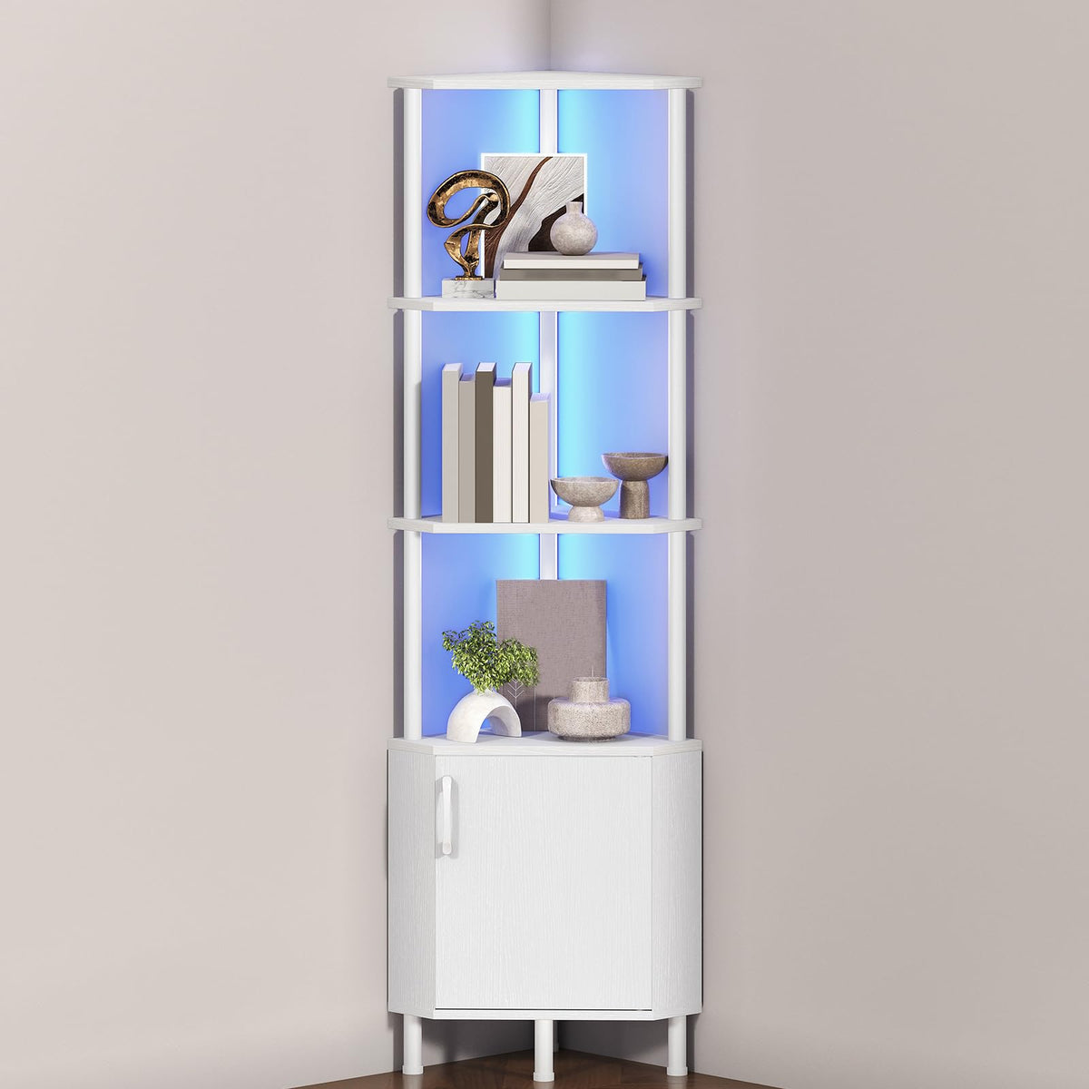 White 5-Tier Corner Cabinet with Doors T415
