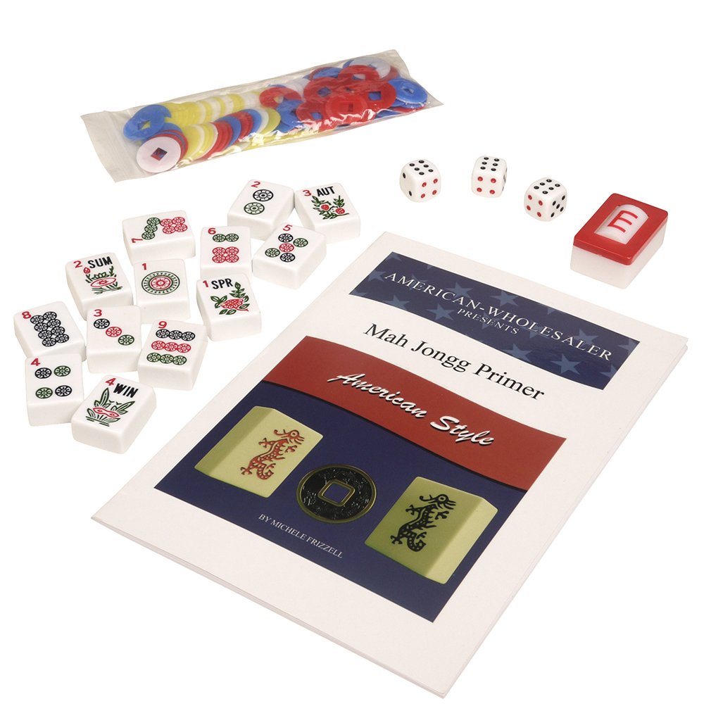 American Mahjong Set 166 White Tiles 4 All-in-One Rack/Pushers Blue Soft Bag H80535