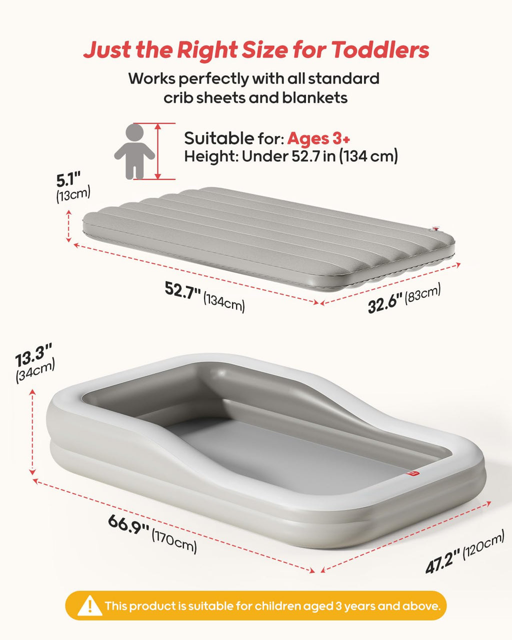 Inflatable Toddler Travel Bed Extra Large Gray O7747