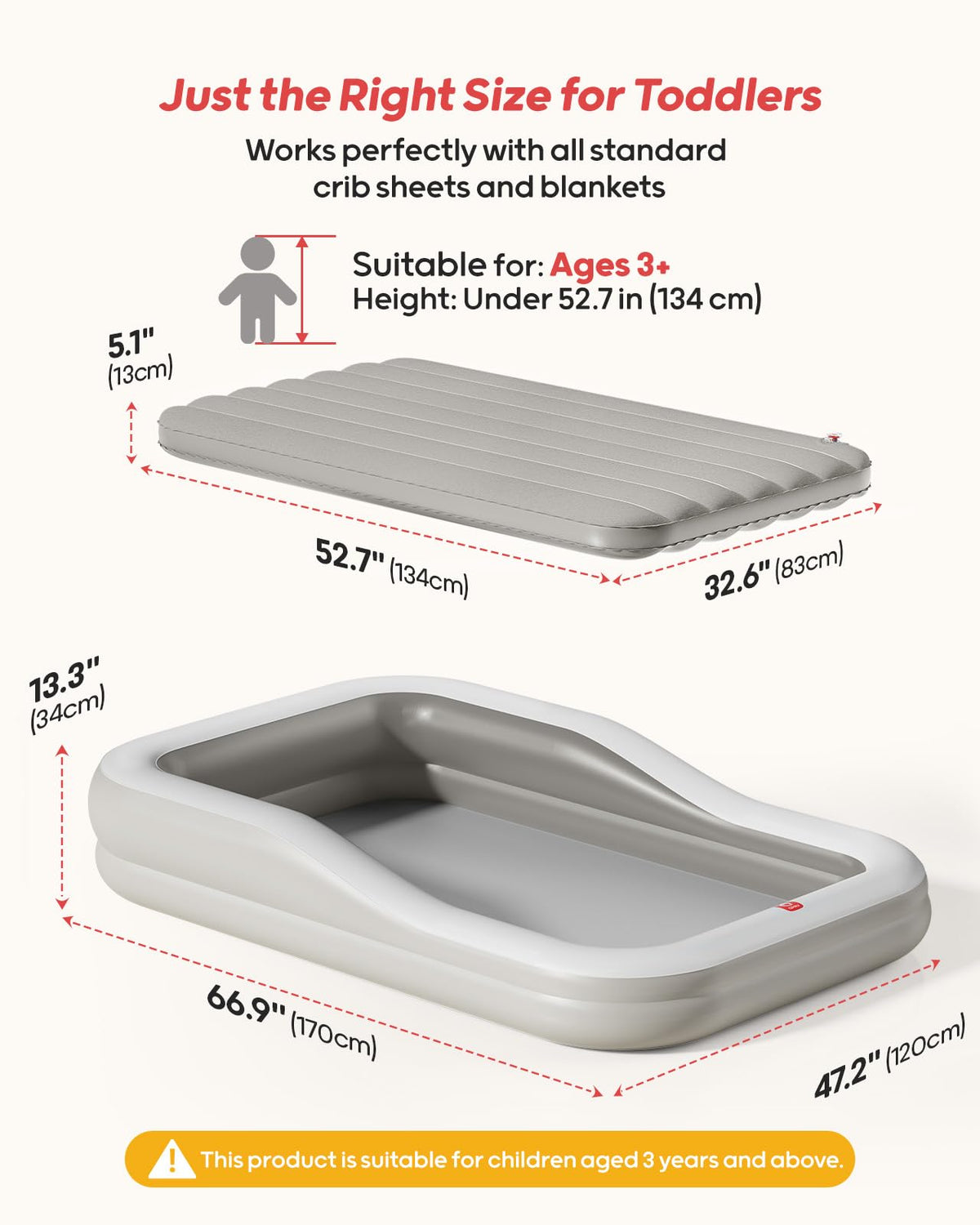 Inflatable Toddler Travel Bed Extra Large Gray O7747