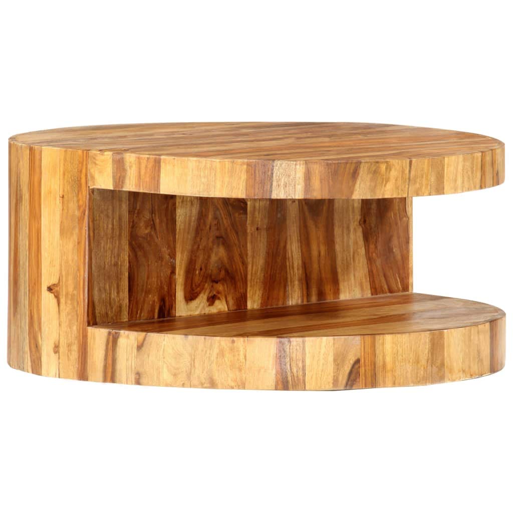 Solid Sheesham Wood Round Coffee Table with Storage Shelf K455