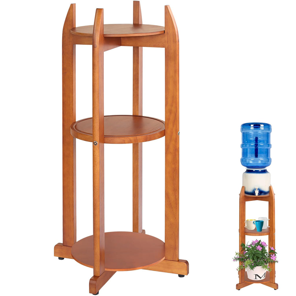 Solid Wood Water Dispenser Floor Stand with 3 Shelves Z18823