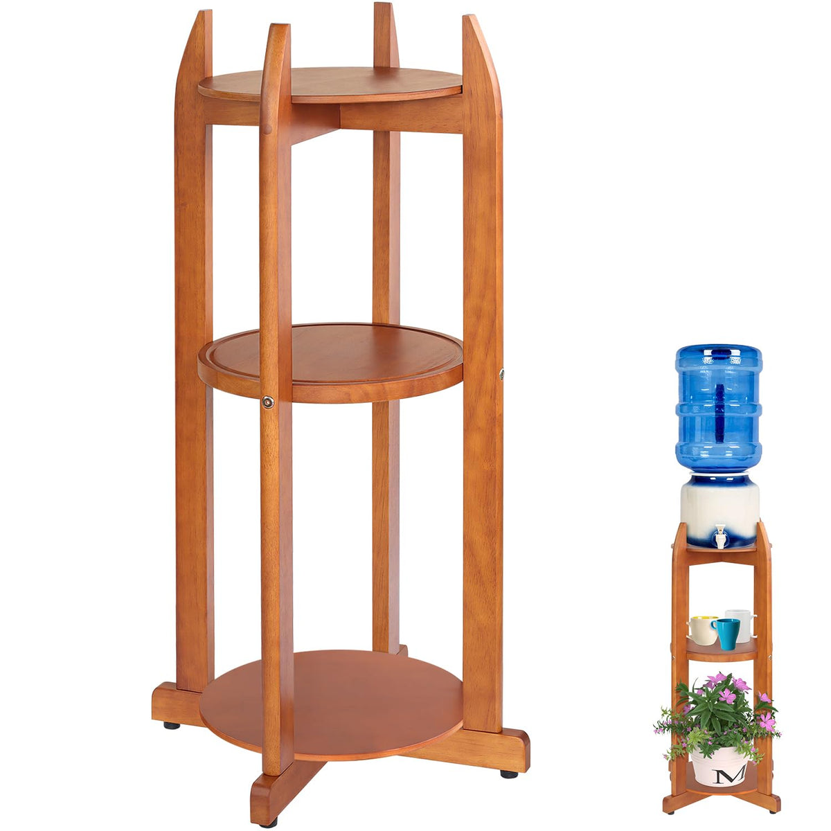 Solid Wood Water Dispenser Floor Stand with 3 Shelves Z18823
