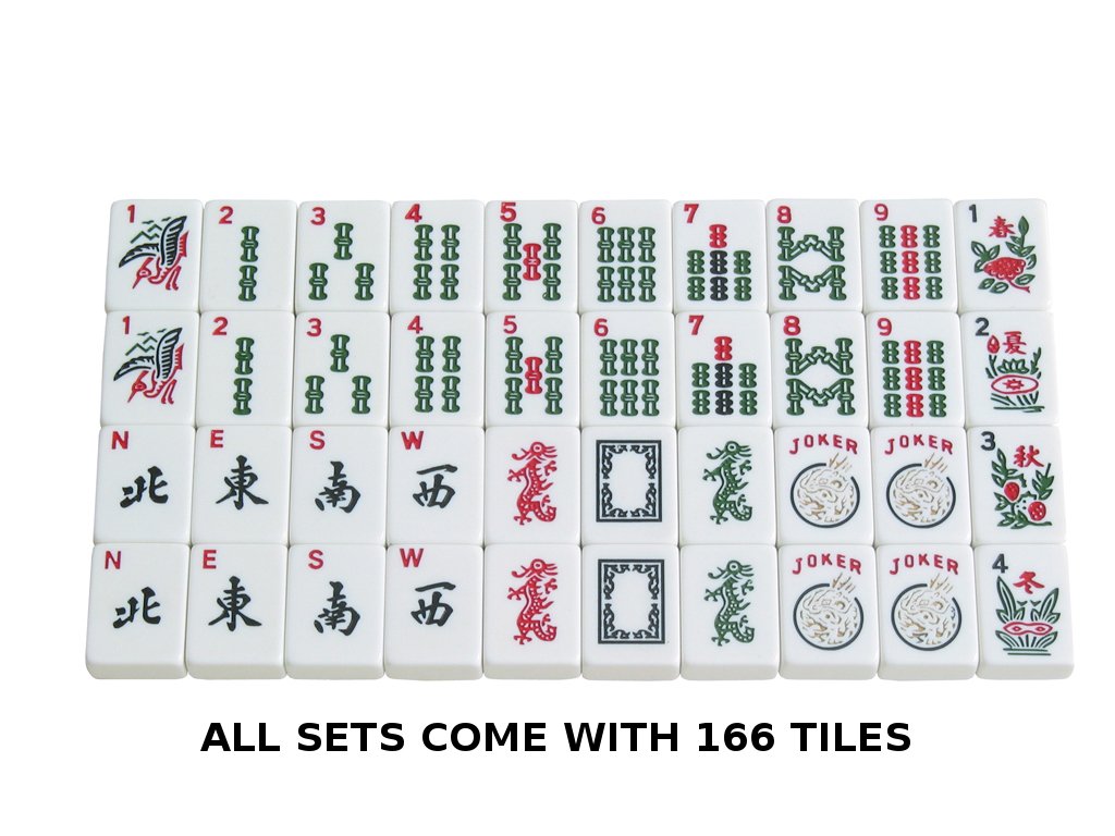American Mahjong Set 166 White Tiles 4 All-in-One Rack/Pushers Blue Soft Bag H80535