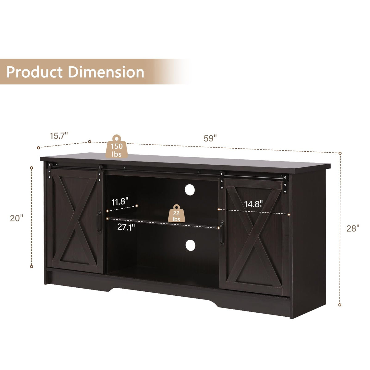 65 Inch TV Stand with Sliding Barn Doors F807817