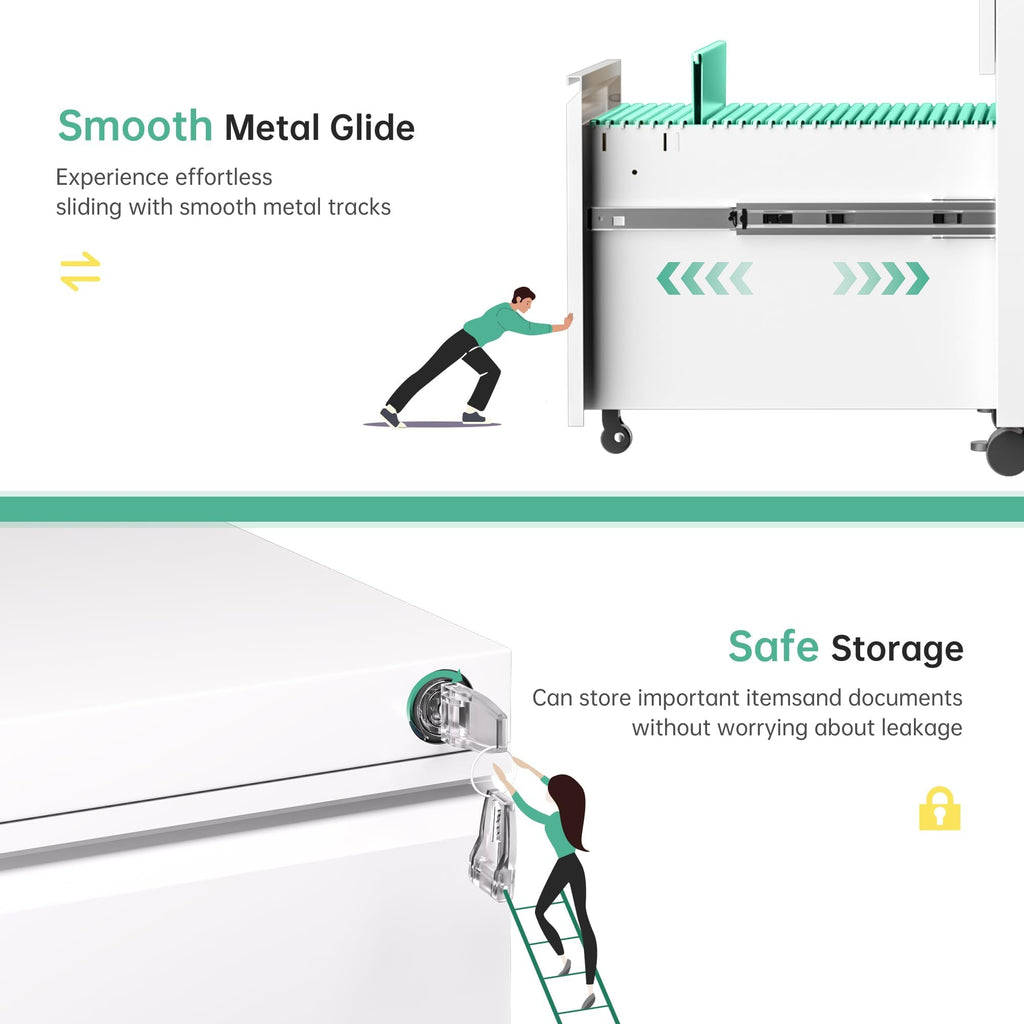 Fully Assembled 3 Drawer White Metal Rolling File Cabinet with Lock N74222