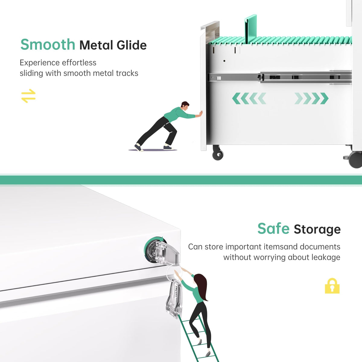 Fully Assembled 3 Drawer White Metal Rolling File Cabinet with Lock N74222