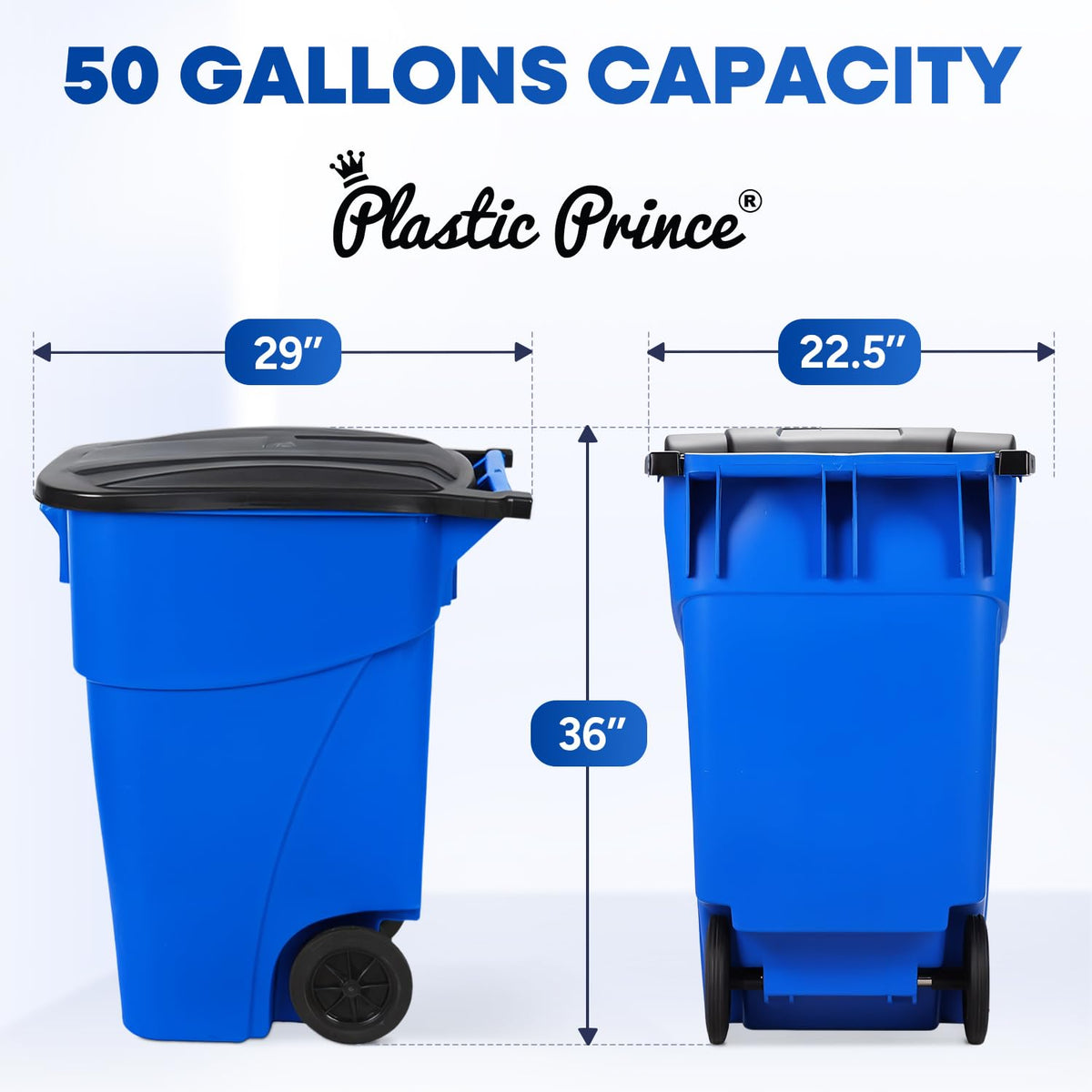 50 Gallon Blue Plastic Trash Can with Lid and Wheels C97492