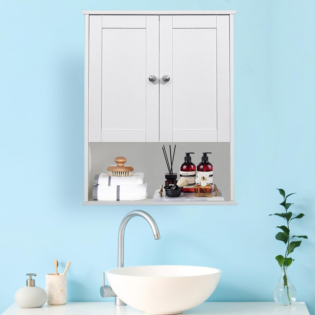 White 20x28 Inch Wall Mounted Bathroom Cabinet with Adjustable Shelf A69829