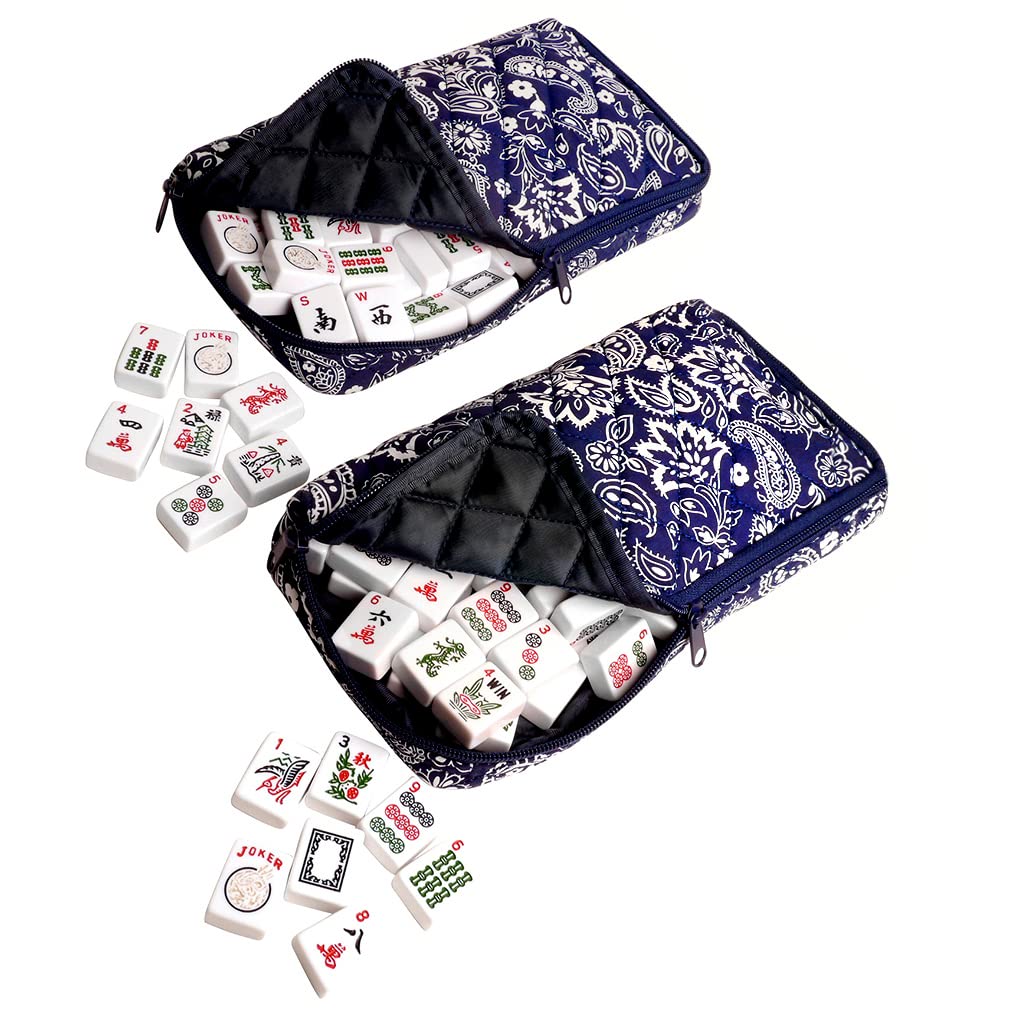 American Mahjong Set 166 White Tiles 4 All-in-One Rack/Pushers Blue Soft Bag H80535