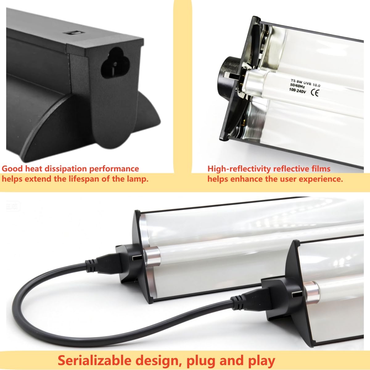 8W T5 UVB UVA Reptile Light Fixture and Bulb Kit J4980