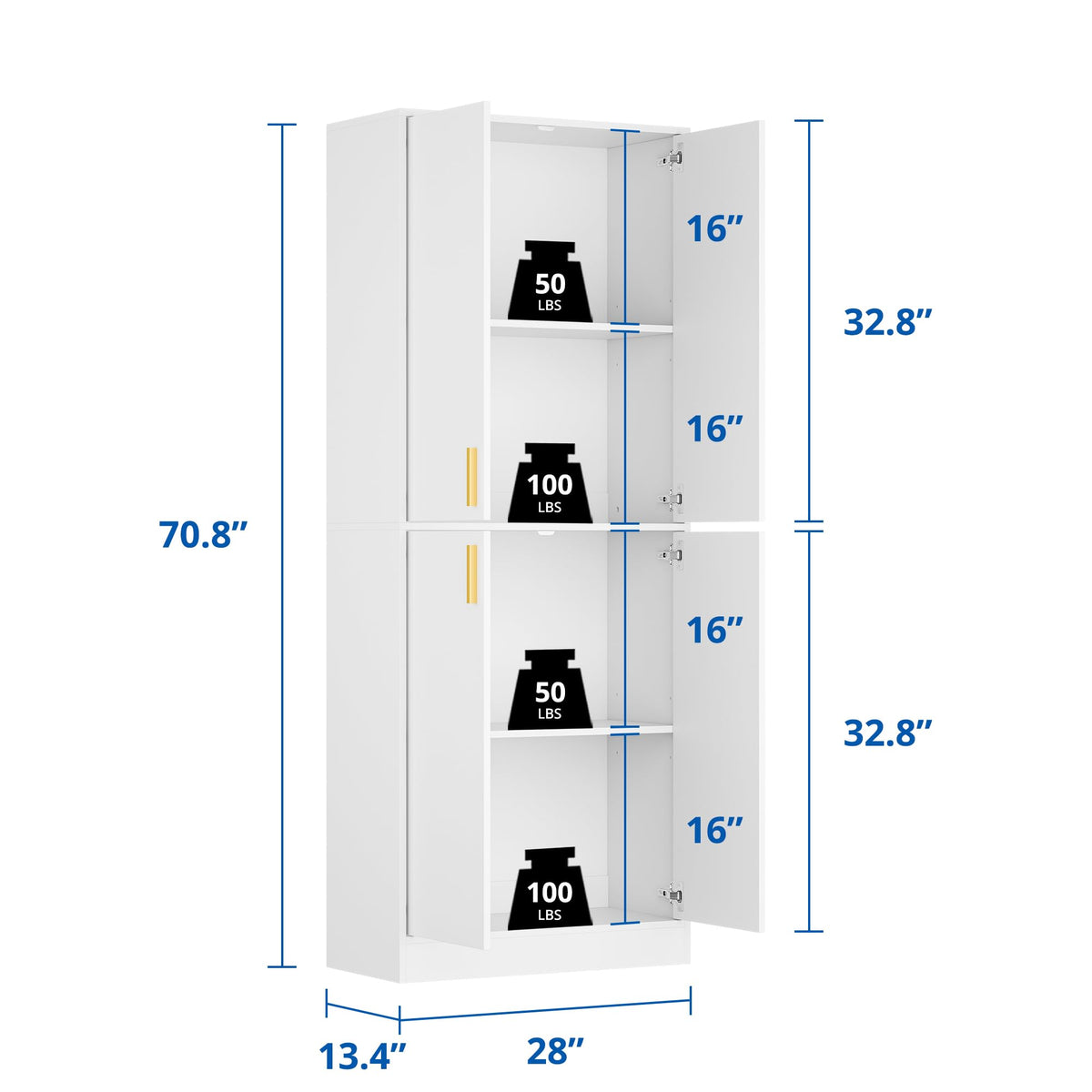 White Wood Storage Cabinet with Doors and Shelves B143