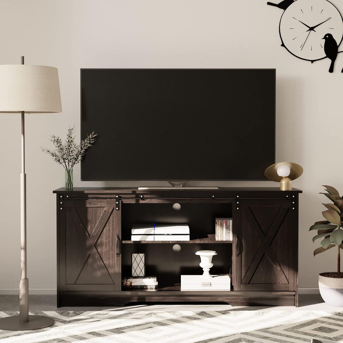 65 Inch TV Stand with Sliding Barn Doors F807817