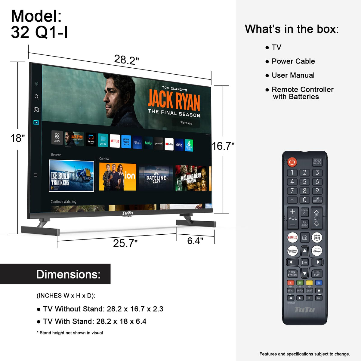 32 Inch FHD Smart TV 1080p Full HD Central Stand with HDR Dolby Audio A245