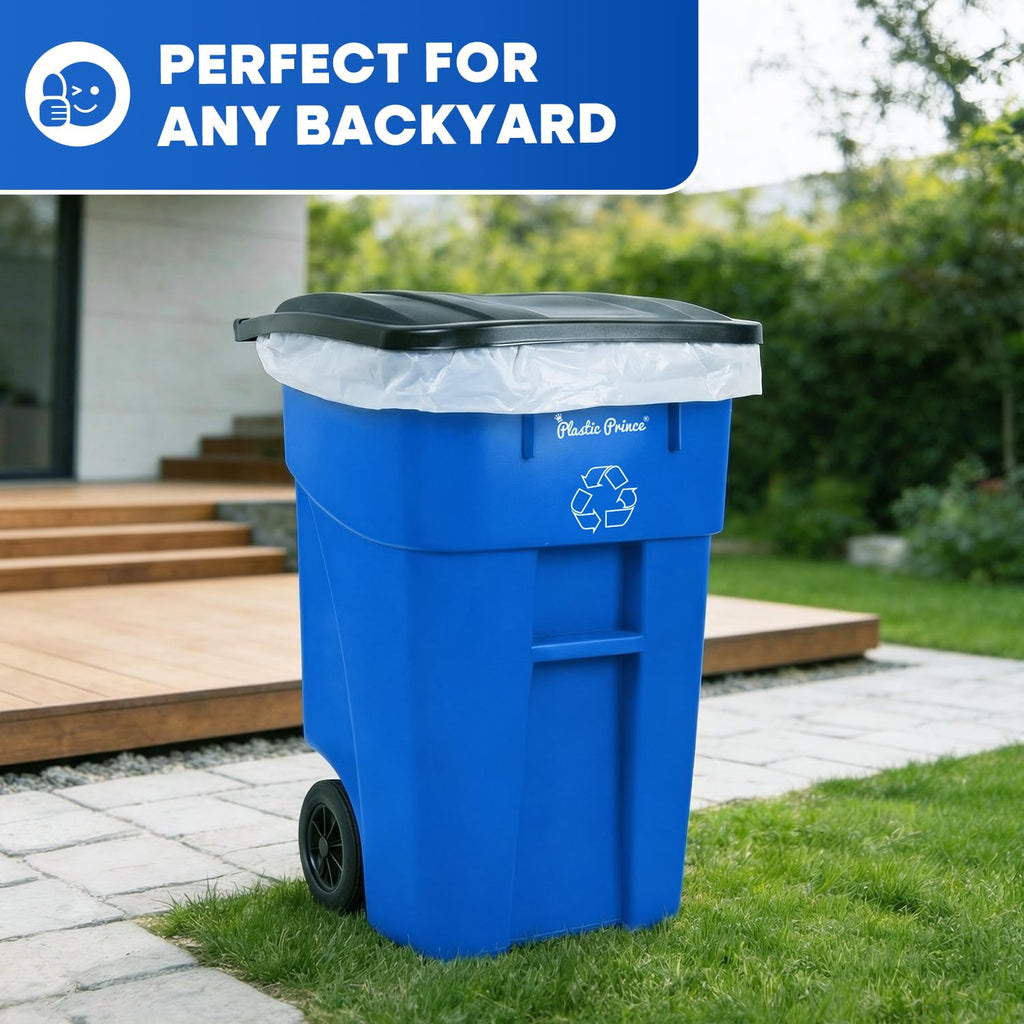 50 Gallon Blue Plastic Trash Can with Lid and Wheels C97492