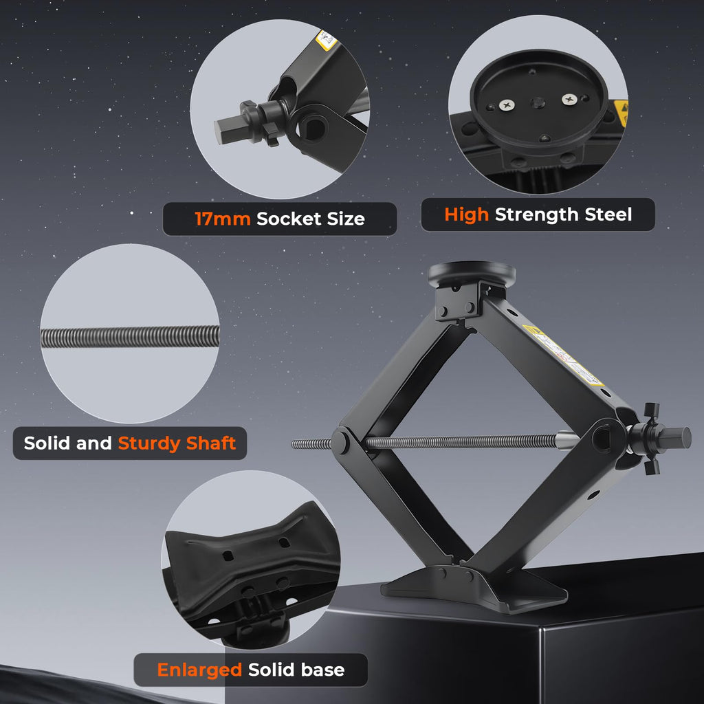 3-Ton Scissor Jack Kit with Rubber Jack Pads M2395