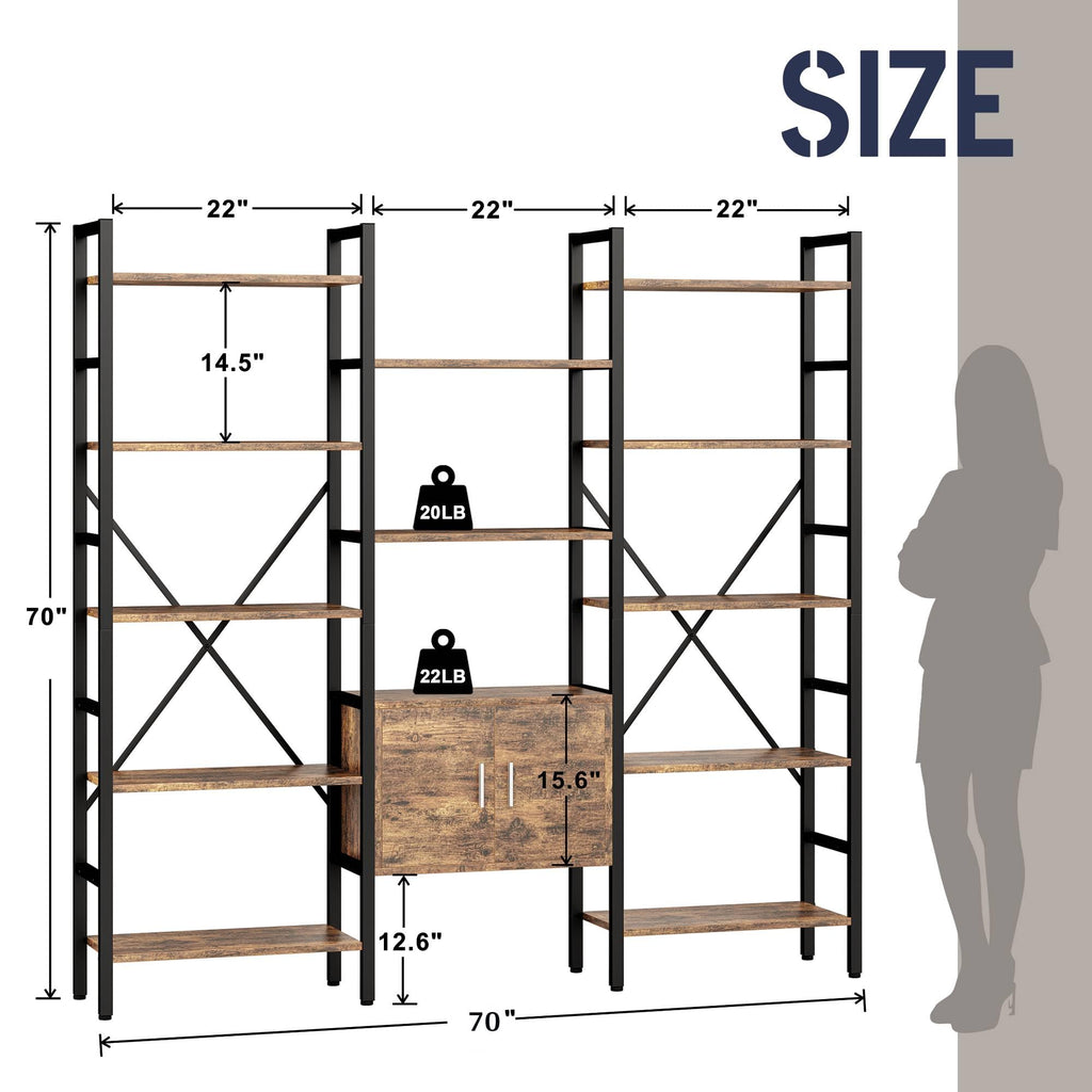 70 x 70" 5 Tier Bookcase with Storage Cabinet Rustic Brown S5960